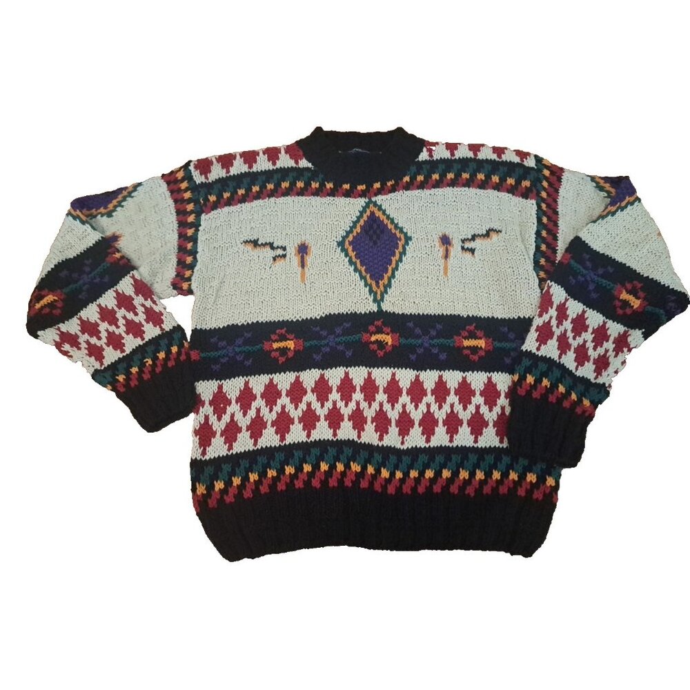 Womens Woolrich Sweater Southwest Aztec Print Bold Abstract Ramie Blend Large